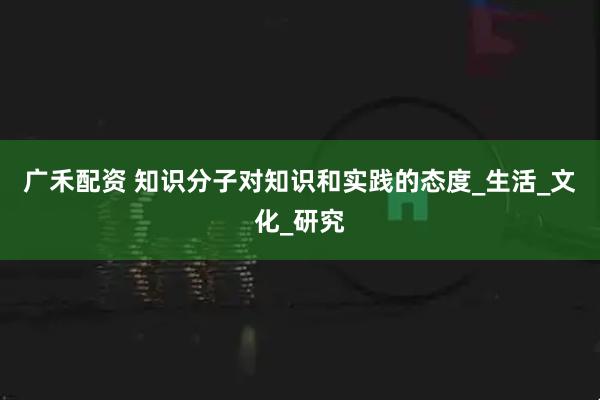 广禾配资 知识分子对知识和实践的态度_生活_文化_研究